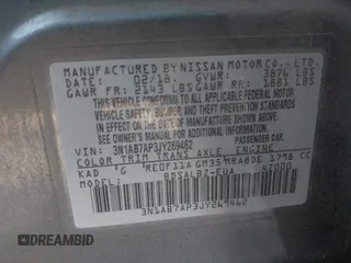 2018 Nissan Sentra SV with VIN 3N1AB7AP3JY269462, listed as a IAAI auction lot 41972631 with 184,694 mi miles. Bid and sale history available at carsss.com. Image 9.