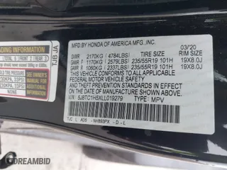 2020 Acura RDX w/Technology Pkg with VIN 5J8TC1H5XLL019279, listed as a IAAI auction lot 41541323 with 33,994 mi miles. Bid and sale history available at carsss.com. Image 9.