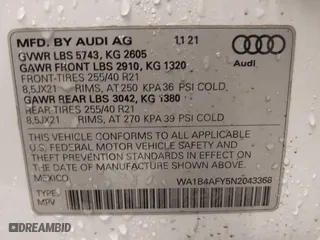 2022 Audi SQ5 Premium Plus with VIN WA1B4AFY5N2043366, listed as a IAAI auction lot 41528425 with 1 mi miles. Bid and sale history available at carsss.com. Image 9.