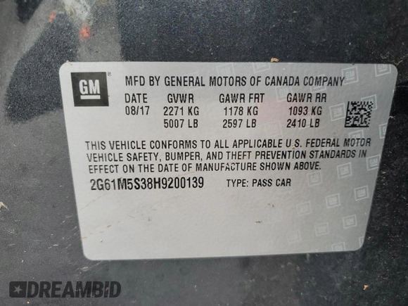 2017 Cadillac XTS Luxury with VIN 2G61M5S38H9200139, listed as a Copart auction lot 43265895 with 111,497 mi miles and Salvage title. Bid and sale history available at DreamBid. Image 13.