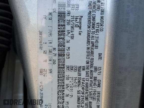 2016 Ford Focus SE with VIN 1FADP3F21GL255536, listed as a Copart auction lot 49820555 with 134,148 mi miles and Salvage Title. Bid and sale history available at carsss.com. Image 14.