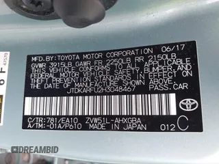 2017 Toyota Prius Two with VIN JTDKARFU2H3048467, listed as a IAAI auction lot 42509950 with 69,322 mi miles and . Bid and sale history available at DreamBid. Image 9.