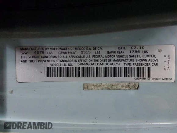 2010 Volkswagen Beetle with VIN 3VWRG3AL0AM004879, listed as a Copart auction lot 84697024 with 128,793 mi miles and Clean Title. Bid and sale history available at DreamBid. Image 13.