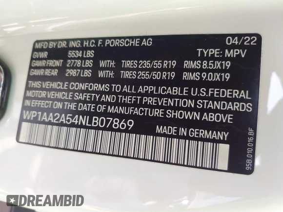 2022 Porsche Macan with VIN WP1AA2A54NLB07869, listed as a IAAI auction lot 42329019 with 41,613 mi miles and . Bid and sale history available at DreamBid. Image 9.