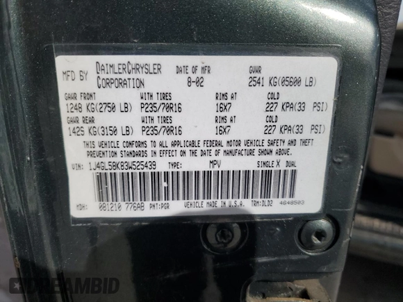 2003 Jeep Liberty Limited with VIN 1J4GL58K83W525439, listed as a Copart auction lot 49601685 with 93,671 mi miles and Salvage title. Bid and sale history available at DreamBid. Image 15.