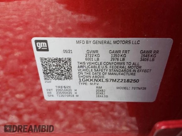 2021 GMC Acadia Denali z VIN 1GKKNXLS7MZ218250, wystawiony jako Copart lot #42729585 z przebiegiem 83 332 mil mil oraz Szkoda całkowita • Salvage title. Historia ofert i sprzedaży dostępna na DreamBid. Obrazek 13.
