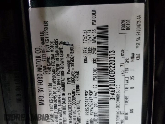 2014 Ford Fusion SE Hybrid with VIN 3FA6P0LUXER220313, listed as a Copart auction lot 55678335 with 183,466 mi miles and Clean Title. Bid and sale history available at DreamBid. Image 12.