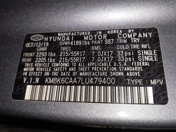 2020 Hyundai Kona SEL Plus with VIN KM8K6CAA7LU479400, listed as a IAAI auction lot 41732275 with 59,911 mi miles. Bid and sale history available at carsss.com. Image 9.