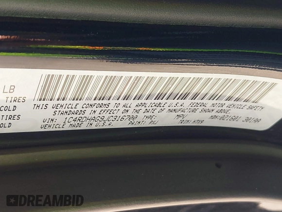 2018 Dodge Durango SXT with VIN 1C4RDHAG9JC316700, listed as a IAAI auction lot 42621373 with 125,079 mi miles and . Bid and sale history available at DreamBid. Image 9.