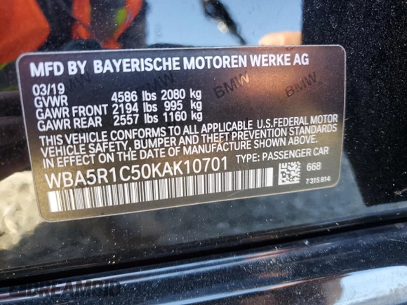 2019 BMW 3 Series 330i with VIN WBA5R1C50KAK10701, listed as a Copart auction lot 83441694 with 69,076 mi miles and Salvage Title. Bid and sale history available at carsss.com. Image 14.