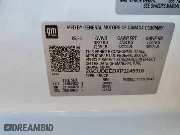 2023 Chevrolet Silverado 1500 RST with VIN 2GCUDEEDXP1145916, listed as a Copart auction lot 81837204 with Not Provided miles and Salvage Title. Bid and sale history available at DreamBid. Image 12.