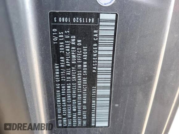 2011 Volkswagen Golf TDI с VIN WVWBM7AJXBW117632, выставлен на аукционе Copart как лот 42058565 с пробегом 148 356 миль миль и Чистый • Clean title. История ставок и продаж доступна на DreamBid. Изображение 13.