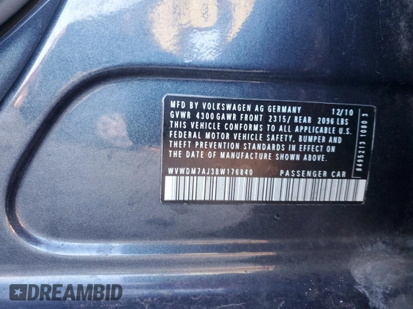 2011 Volkswagen Golf TDI z VIN WVWDM7AJ3BW176840, wystawiony jako Copart lot #85666854 z przebiegiem 145 910 mil mil oraz Szkoda całkowita • Salvage title. Historia ofert i sprzedaży dostępna na DreamBid. Obrazek 13.