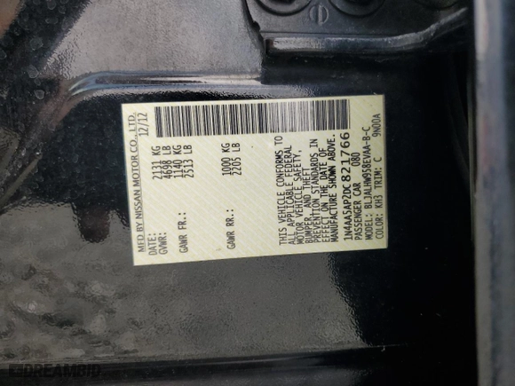 2013 Nissan Maxima 3.5 S with VIN 1N4AA5AP2DC821766, listed as a Copart auction lot 59655854 with 140,151 mi miles and Salvage Title. Bid and sale history available at carsss.com. Image 14.