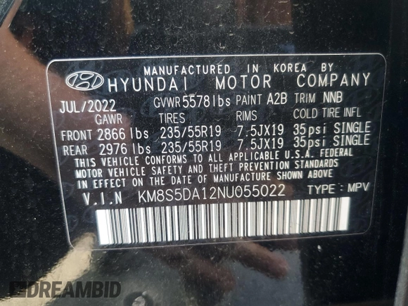 2022 Hyundai Santa Fe Hybrid Limited with VIN KM8S5DA12NU055022, listed as a Copart auction lot 70928634 with 32,367 mi miles and Salvage Title. Bid and sale history available at carsss.com. Image 15.