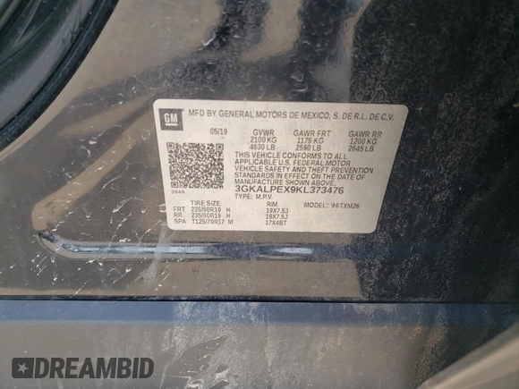 2019 GMC Terrain SLT with VIN 3GKALPEX9KL373476, listed as a Copart auction lot 76734034 with 0 mi miles and Salvage Title. Bid and sale history available at carsss.com. Image 13.