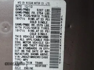 2014 Nissan Murano LE with VIN JN8AZ1MWXEW512498, listed as a Copart auction lot 82495964 with 132,601 mi miles and Clean Title. Bid and sale history available at carsss.com. Image 13.