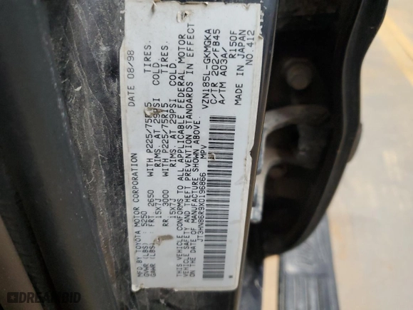 1999 Toyota 4Runner SR5 with VIN JT3HN86R9X0196866, listed as a Copart auction lot 48176325 with 364,300 mi miles and Salvage Title. Bid and sale history available at carsss.com. Image 13.