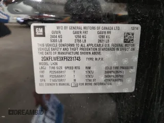 2015 GMC Terrain SLE z VIN 2GKFLWE3XF6231743, wystawiony jako Copart lot #59194175 z przebiegiem 145 680 mil mil oraz Nie do naprawy • Non repairable. Historia ofert i sprzedaży dostępna na DreamBid. Obrazek 13.