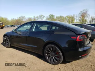 2023 Tesla Model 3 Performance with VIN 5YJ3E1EC1PF577798, listed as a Copart auction lot 55032025 with 20,098 mi miles and Salvage Title. Bid and sale history available at carsss.com. Image 2.