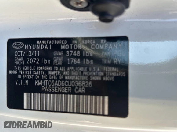 2012 Hyundai Veloster w/Gray Int with VIN KMHTC6AD6CU036826, listed as a Copart auction lot 45042645 with 169,498 mi miles and Clean title. Bid and sale history available at DreamBid. Image 10.