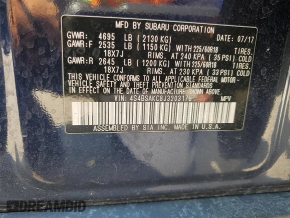 2018 Subaru Outback Limited with VIN 4S4BSAKC8J3203178, listed as a Copart auction lot 54176765 with 69,367 mi miles and Salvage Title. Bid and sale history available at DreamBid. Image 14.