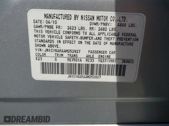 2010 Infiniti G37 x with VIN JN1CV6AR4AM252927, listed as a Copart auction lot 54189875 with 214,373 mi miles and Salvage Title. Bid and sale history available at carsss.com. Image 12.