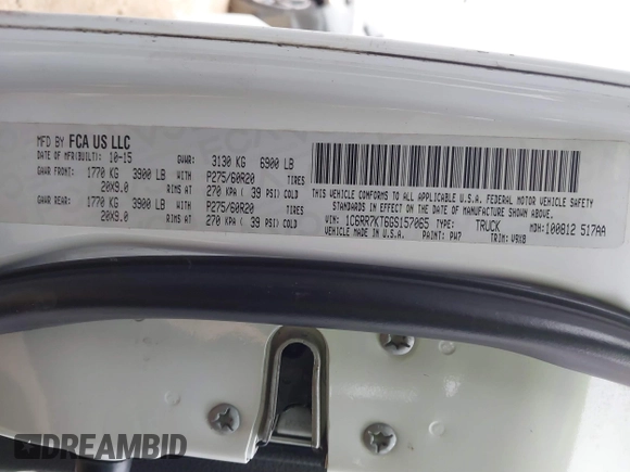 2016 Ram 1500 Tradesman with VIN 1C6RR7KT6GS157065, listed as a IAAI auction lot 41392360 with 102,490 mi miles and . Bid and sale history available at DreamBid. Image 9.