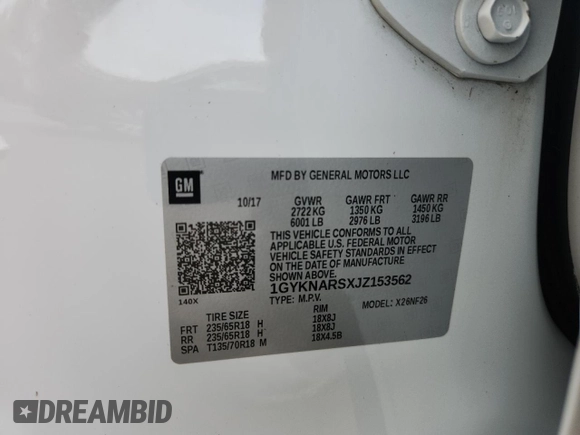 2018 Cadillac XT5 FWD with VIN 1GYKNARSXJZ153562, listed as a Copart auction lot 60137185 with 49,425 mi miles and Clean title. Bid and sale history available at DreamBid. Image 13.
