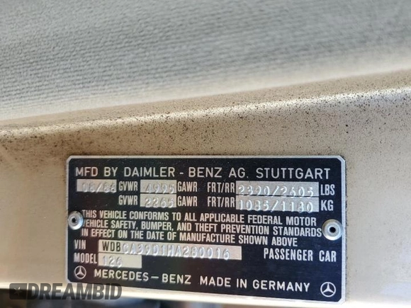 1987 Mercedes-Benz 560 with VIN WDBCA39D1HA280016, listed as a Copart auction lot 46277905 with 151,078 mi miles and Clean Title. Bid and sale history available at DreamBid. Image 13.