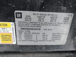 2016 Chevrolet Traverse LT with VIN 1GNKVGKD4GJ344199, listed as a IAAI auction lot 41639594 with 104,555 mi miles and . Bid and sale history available at DreamBid. Image 9.
