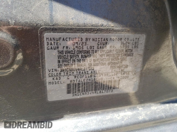 2024 Nissan Versa S with VIN 3N1CN8DV4RL817073, listed as a Copart auction lot 52411865 with 34,464 mi miles and Salvage Title. Bid and sale history available at carsss.com. Image 15.