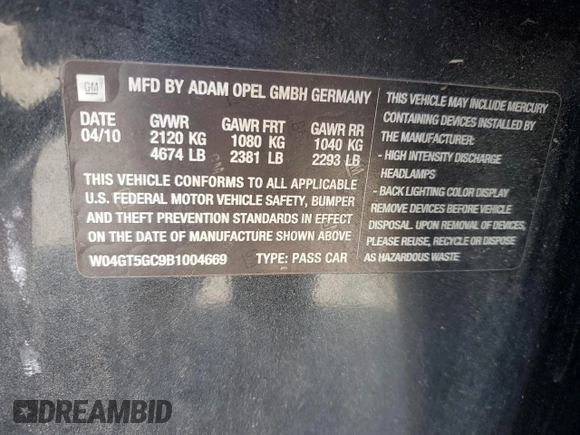 2011 Buick Regal CXL RL5 with VIN W04GT5GC9B1004669, listed as a Copart auction lot 71580044 with 149,515 mi miles and Salvage Title. Bid and sale history available at DreamBid. Image 12.