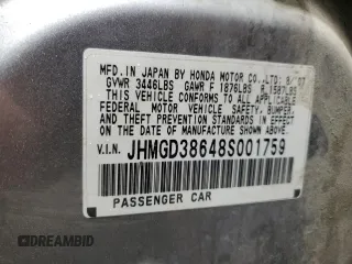 2008 Honda Fit Sport with VIN JHMGD38648S001759, listed as a Copart auction lot 86493744 with 0 mi miles and Clean Title. Bid and sale history available at carsss.com. Image 14.