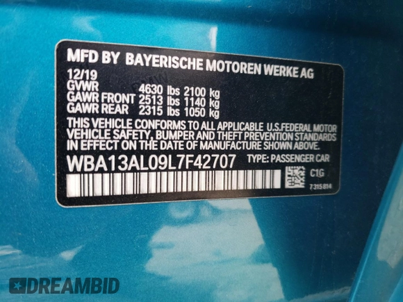 2020 BMW 2 Series M235i xDrive with VIN WBA13AL09L7F42707, listed as a Copart auction lot 51259043 with 43,945 mi miles. Bid and sale history available at carsss.com. Image 14.