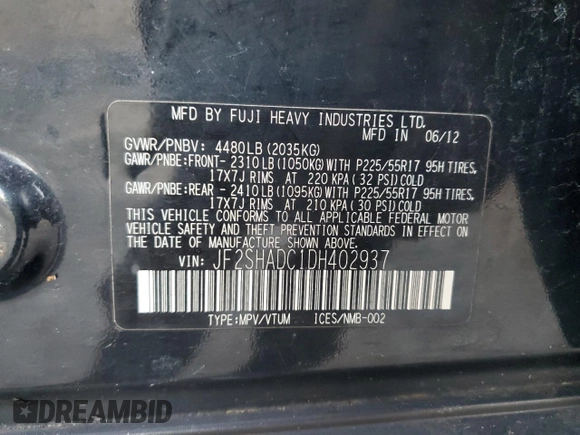 2013 Subaru Forester X Premium with VIN JF2SHADC1DH402937, listed as a Copart auction lot 88792995 with 173,872 mi miles and Clean title. Bid and sale history available at DreamBid. Image 13.