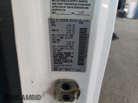 2020 Nissan NV200 SV with VIN 3N6CM0KN9LK699312, listed as a Copart auction lot 62494915 with 90,821 mi miles and Salvage title. Bid and sale history available at DreamBid. Image 14.