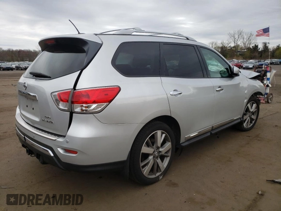 2014 Nissan Pathfinder Platinum with VIN 5N1AR2MM9EC707683, listed as a Copart auction lot 53801935 with 107,011 mi miles and Salvage Title. Bid and sale history available at carsss.com. Image 3.