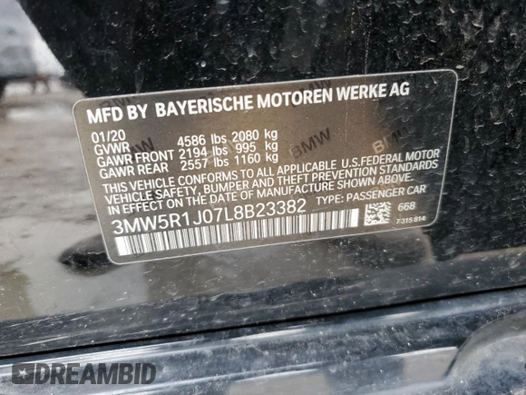 2020 BMW 3 Series 330i with VIN 3MW5R1J07L8B23382, listed as a Copart auction lot 45024295 with Not Provided miles and Salvage Title. Bid and sale history available at carsss.com. Image 14.