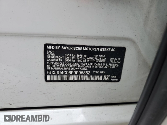2023 BMW X5 M50i z VIN 5UXJU4C06P9P96852, wystawiony jako Copart lot #52789165 z przebiegiem 33 081 mil mil oraz Szkoda całkowita • Salvage title. Historia ofert i sprzedaży dostępna na DreamBid. Obrazek 14.