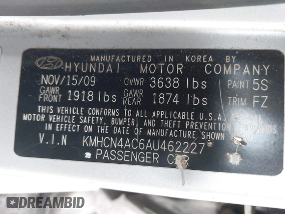 2010 Hyundai Accent GLS с VIN KMHCN4AC6AU462227, выставлен на аукционе IAAI как лот 41666567 с пробегом 132 114 миль миль и . История ставок и продаж доступна на DreamBid. Изображение 9.
