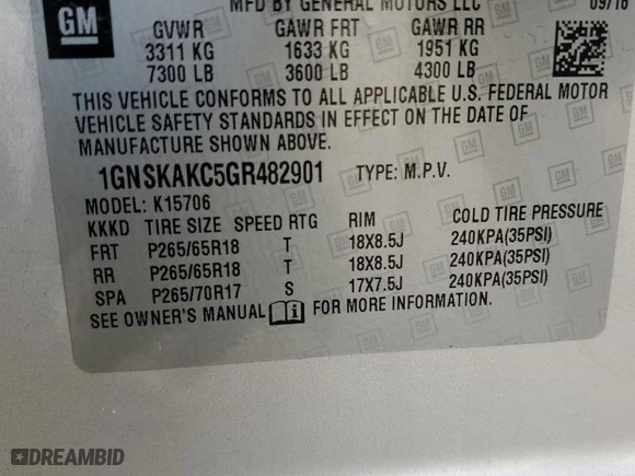 2016 Chevrolet Tahoe LS with VIN 1GNSKAKC5GR482901, listed as a Copart auction lot 68464834 with 153,427 mi miles and Salvage Title. Bid and sale history available at carsss.com. Image 15.