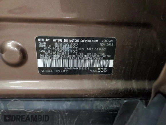 2019 Mitsubishi Eclipse Cross SE with VIN JA4AT5AA9KZ023236, listed as a Copart auction lot 61265435 with 62,609 mi miles and Salvage title. Bid and sale history available at DreamBid. Image 14.
