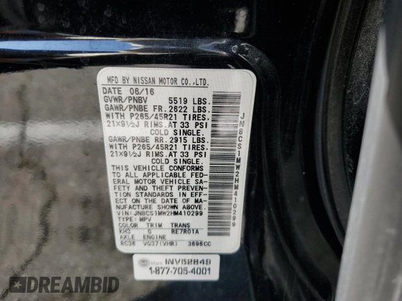 2017 Infiniti QX70 with VIN JN8CS1MW2HM410299, listed as a Copart auction lot 58399175 with Not provided miles and Salvage title. Bid and sale history available at DreamBid. Image 14.