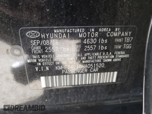 2017 Hyundai Sonata SE with VIN KMHE24L18HA051520, listed as a Copart auction lot 48121315 with 141,768 mi miles and Salvage Title. Bid and sale history available at DreamBid. Image 14.