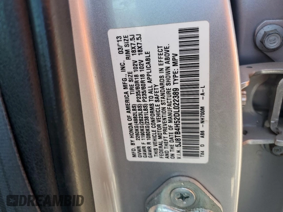2013 Acura RDX Technology with VIN 5J8TB4H52DL022389, listed as a Copart auction lot 52008445 with 162,737 mi miles and Salvage title. Bid and sale history available at DreamBid. Image 12.