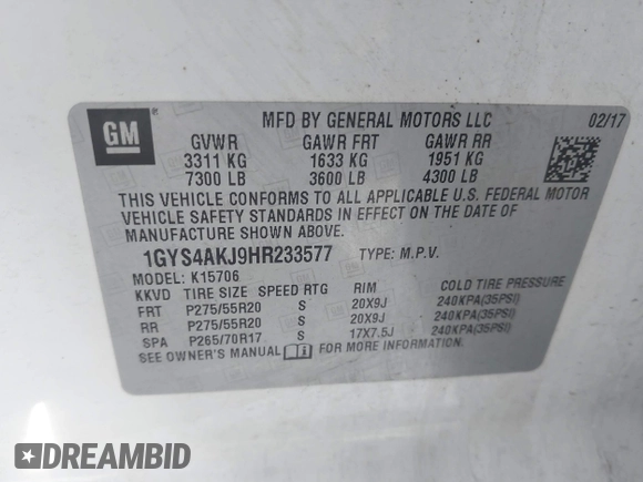 2017 Cadillac Escalade z VIN 1GYS4AKJ9HR233577, wystawiony jako IAAI lot #41524641 z przebiegiem 126 299 mil mil oraz . Historia ofert i sprzedaży dostępna na DreamBid. Obrazek 9.