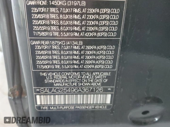 2006 Land Rover LR3 HSE with VIN SALAG25496A367126, listed as a Copart auction lot 88544625 with 120,448 mi miles and Salvage title. Bid and sale history available at DreamBid. Image 13.