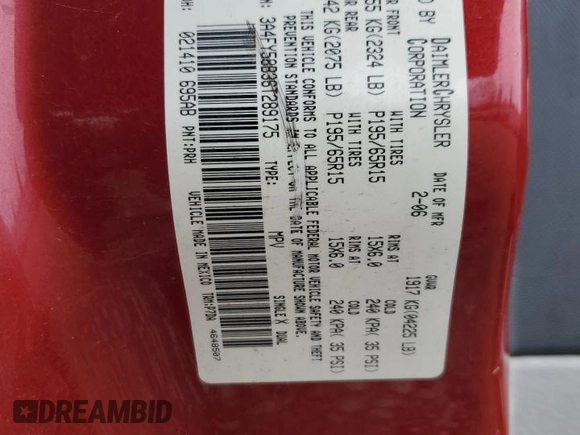 2006 Chrysler PT Cruiser Touring with VIN 3A4FY58B36T289175, listed as a Copart auction lot 83038294 with 162,171 mi miles and Salvage Title. Bid and sale history available at DreamBid. Image 15.