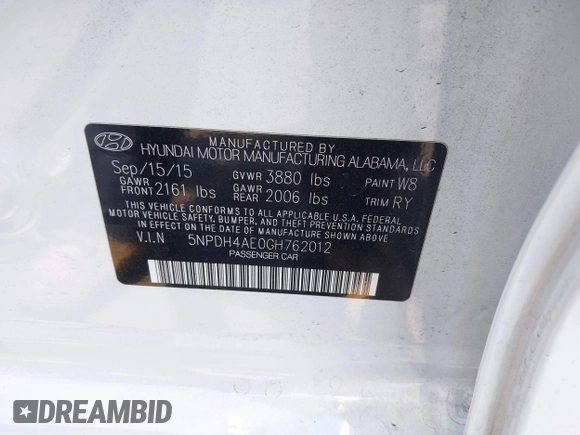 2016 Hyundai Elantra SE with VIN 5NPDH4AE0GH762012, listed as a IAAI auction lot 42100798 with 142,639 mi miles and . Bid and sale history available at DreamBid. Image 9.